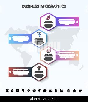 Vector infographic template hexagons for 4 icons, diagram, graph, presentation. Business concept with four steps Stock Vector