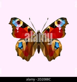 Nymphalis butterfly isolated on a light background. Low poly style card. Stock Vector