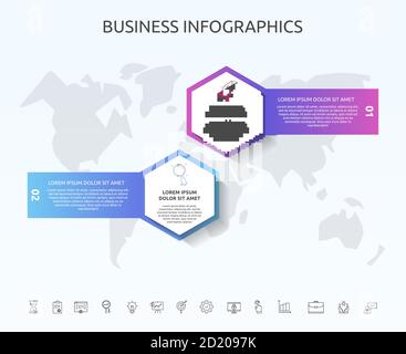 Vector infographic template hexagons for 2 icons, diagram, graph, presentation Stock Vector