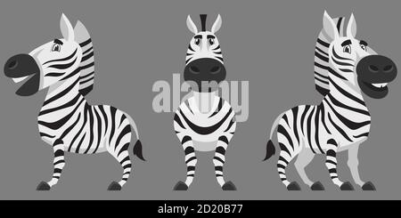 Zebra in different poses. African animal in cartoon style. Stock Vector