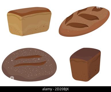 Set of different breads. Bakery products in cartoon style. Stock Vector