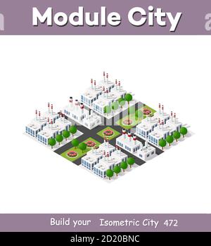 Isometric plant in 3D dimensional projection includes factories Stock Vector