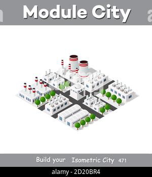 Isometric plant in 3D dimensional projection includes factories Stock Vector