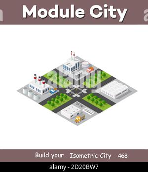 Isometric plant in 3D dimensional projection includes factories Stock Vector