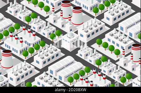 Isometric plant in 3D dimensional projection includes factories Stock Vector