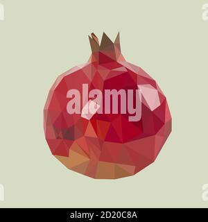 red pomegranate fruit in Low poly style. Stock Vector