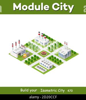 Isometric plant in 3D dimensional projection includes factories Stock Vector