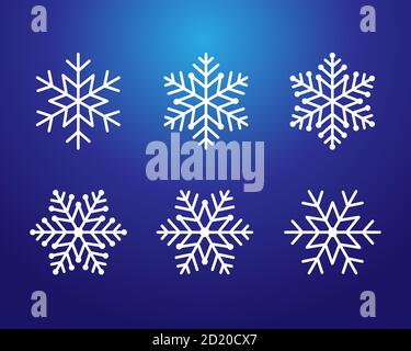 Winter Christmas frost vector white icon snowflakes isolated silhouette symbol. Editable snowflake line set white color on blue background Stock Vector