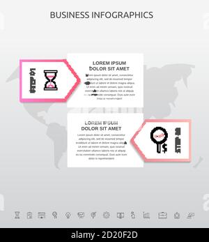 Infographics rectangle with 2 steps, arrows. Vector template used for diagram, business, web, banner, workflow layout, presentations, flowchart Stock Vector