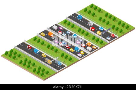 City boulevard isometric avenue. Transport car, urban and asphalt, traffic Stock Vector