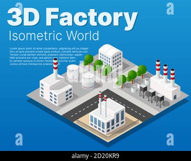Isometric 3D city module industrial urban factory which Stock Vector