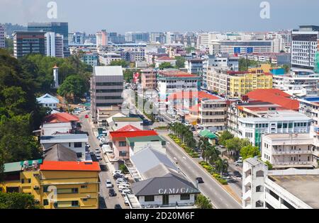 Kota Kinabalu, Malaysia - March 17, 2019: Kota Kinabalu central district, aerial cityscape with modern buildings Stock Photo