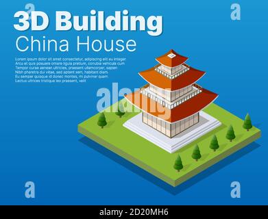Chinese building house buddhist art of the temple Stock Vector