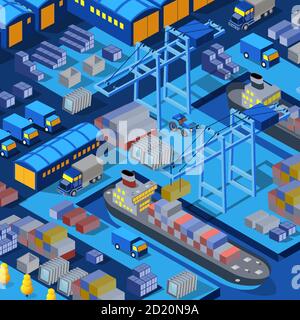 Isometric 3D illustration City with river embankment with Stock Vector