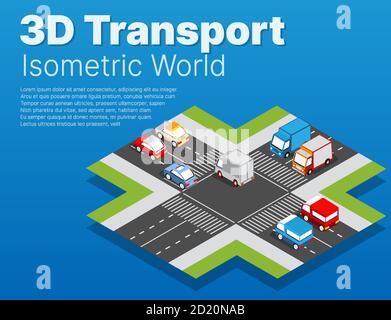 Isometric city map environmental infographic set, with transport Stock Vector