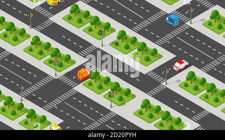 Isometric Crossroads intersection of streets of highways Stock Vector