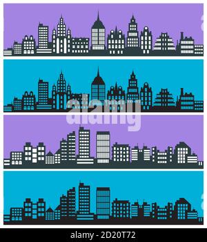 Set of city landscape silhouettes with houses skyscrapers Stock Vector