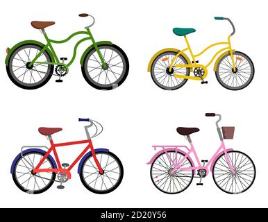 Set of different bycicles. Urban bikes in flat style. Stock Vector