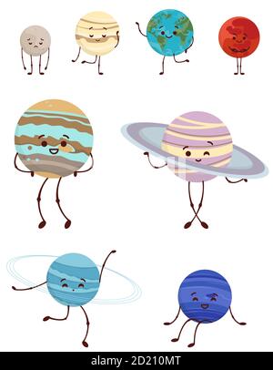 Planets of the solar system. Space characters in cartoon style. Stock Vector