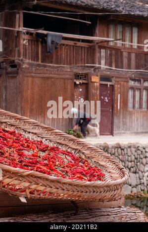 China, Zhaoxing - gorgeous Dong village is packed whit traditional wooden structures, several wind-and-rain bridges and remarkable drum towers, Guizho Stock Photo