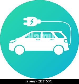 Electric car icon. Eco concept vehicle. Side view. Plug-in electric automobile. Stock Vector