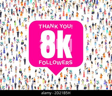 Thank you followers peoples, 8k online social group, happy banner celebrate, Vector illustration Stock Vector