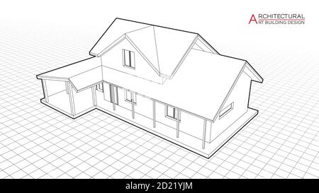 Modern house building vector. Architectural drawings 3d illustration Stock Vector