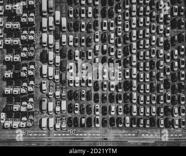 Cars parked in the loading dock waiting to be shipped Stock Photo