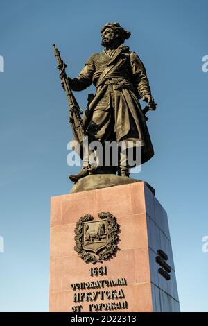 Irkutsk, Russia-September 17, 2020: Monument to the founders of the city from the citizens. Stock Photo