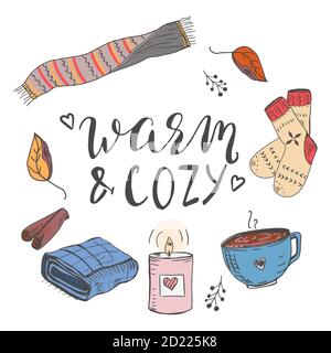 Card template with autumn or winter season related items Stock Vector