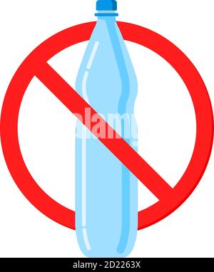 Plastic bottle ban icon.No littering warning sign. Stock Vector