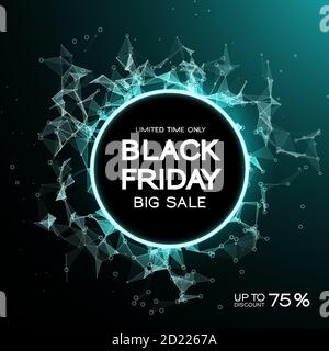 Black Friday sale abstract background. Futuristic technology style. Big data. Design with plexus. Stock Vector