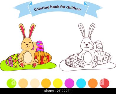 Bunny Easter eggs. Isolated on white background. Hare cartoon character. Stock Vector