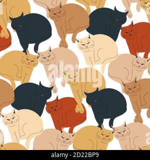 Seamless pattern with earthy color smiling cats. Stock Vector