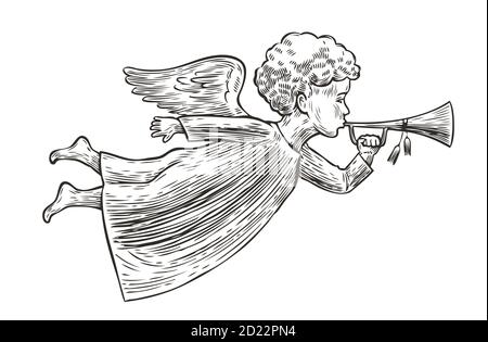 Angel sketch. Hand drawn symbol vintage vector illustration Stock Vector