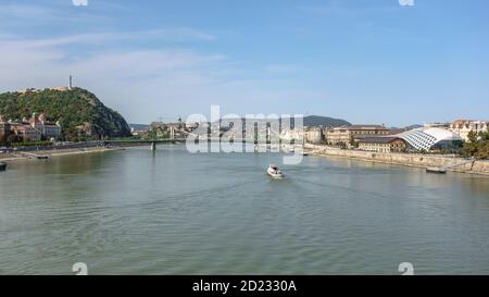 A panoramic view of Budapest looking north from the Petofi Bridge in late summer Stock Photo