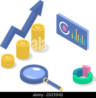 Accounting and audit isometric color vector illustration. Revenue increase. Economic growth. Business plan. Data analysis and statistics. Corporate Stock Vector