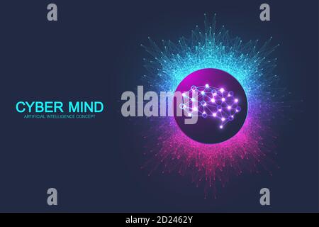 Cyber mind and Artificial Intelligence concept. Neural networks and another modern technologies concept. Brain Analysis. Futuristic cyber humanoid Stock Vector