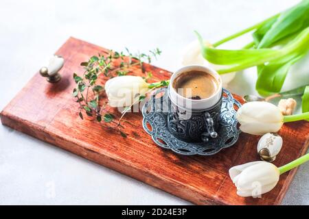 Traditional Turkish coffee. Coffee in the oriental style vintage. Stock Photo