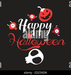Vector postcard with monsters and a skull for Halloween on a dark background Stock Vector