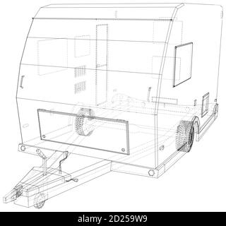 Camping RV trailer vector. Wire-frame line isolated. Vector rendering of 3d. Stock Vector