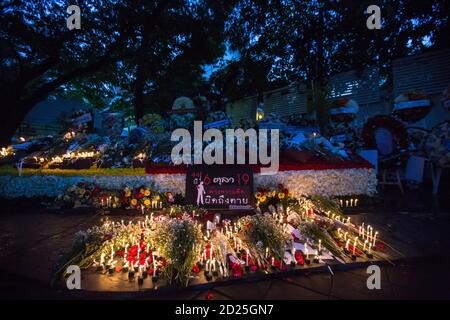 Bangkok, Thailand. 06th Oct, 2020. A general view of the Thammasat University massacre memorial. Thammasat University assembled an exhibition to commemorate the 44th anniversary of the Thammasat University Massacre that occurred on October 06, 1976 in Bangkok. Credit: SOPA Images Limited/Alamy Live News Stock Photo