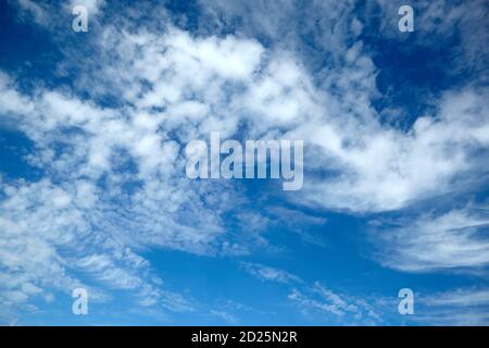 amazing white fluffy clouds on blue sky background Stock Photo