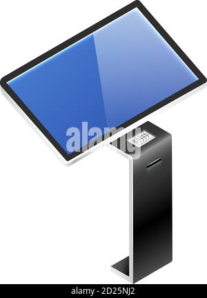 Interactive product promotion panel isometric vector illustration. Digital board with touch screen display flat color object. Self service kiosk with Stock Vector