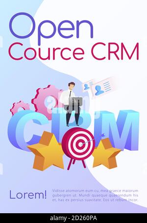 Open source CRM poster flat vector template. Company customization. Brochure, booklet one page concept design with cartoon characters. Arrow in target Stock Vector
