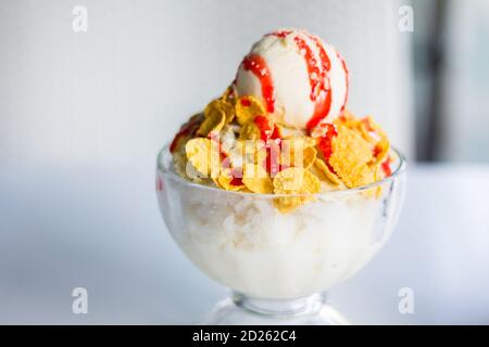 Ice cream sundaes is a popular dessert especially during the hot months Stock Photo