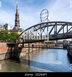 The iconic Speicherstadt (City of Warehouses) in Hamburg, Germany. Located within the HafenCity quarter. Built from 1883 to 1927. Stock Photo