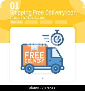 Shipping free delivery icon with outline color style isolated on white background. Vector illustration truck or van symbol icon design for websites Stock Vector