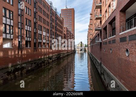 The iconic Speicherstadt (City of Warehouses) in Hamburg, Germany. Located within the HafenCity quarter. Built from 1883 to 1927. Stock Photo