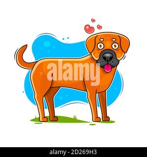 Happy cartoon puppy , Portrait of cute little dog wearing collar. Dog friend. Vector illustration. Isolated Stock Vector